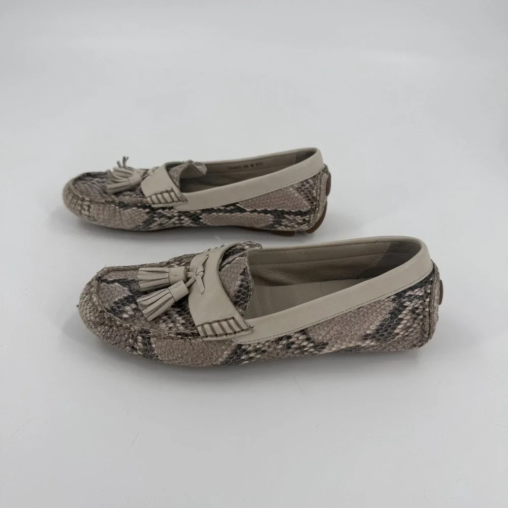 Cole Haan Driving Loafers Womens US 5B Brown Black Python Print Tassel Slip On